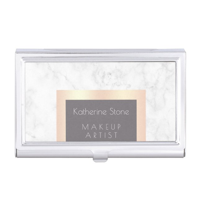 Elegant modern rose gold & marble makeup artist business card case (Front)