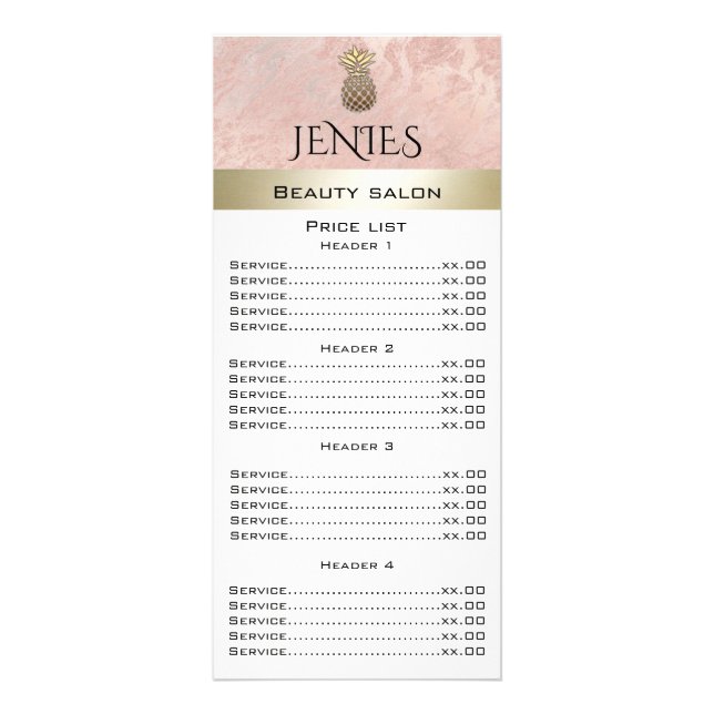 Elegant modern rose gold marble pineapple rack card (Front)