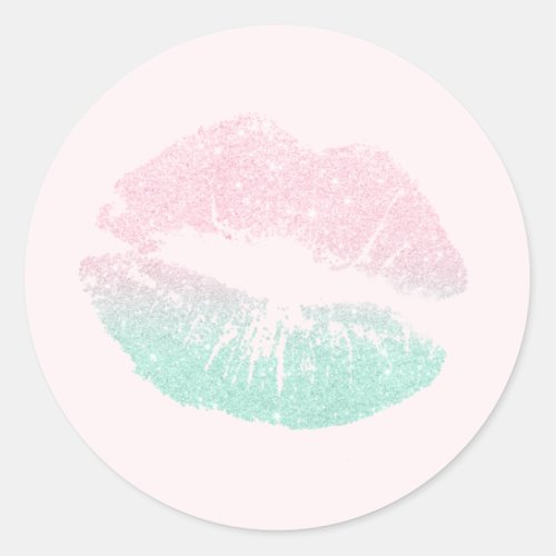 Elegant modern rose gold mint glitter lips pink classic round sticker