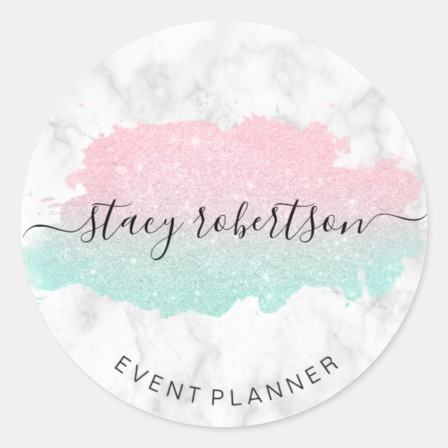 Elegant modern rose gold mint glitter planner classic round sticker (Front)