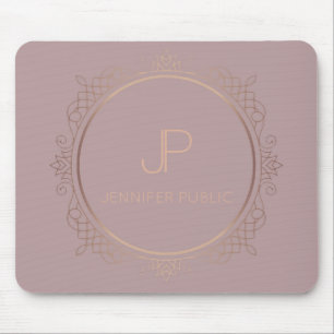 Elegant Modern Rose Gold Monogram Template Mouse Pad