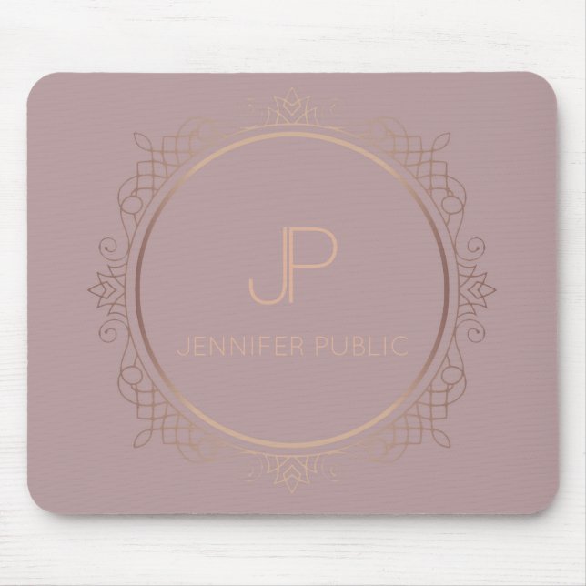 Elegant Modern Rose Gold Monogram Template Mouse Pad (Front)