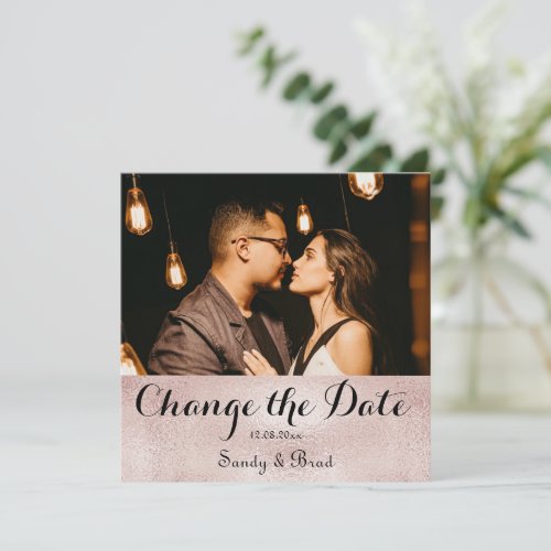 Elegant Modern rose Gold Photo Change Date Wedding Card