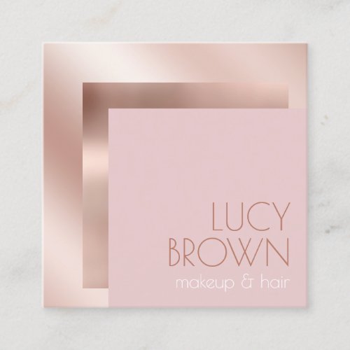 Elegant modern rose gold  pink makeup  hair square business card