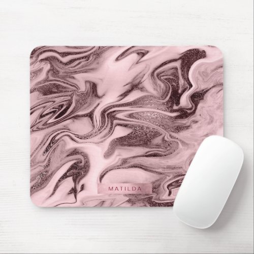 Elegant modern rose gold  pink marble look mouse pad
