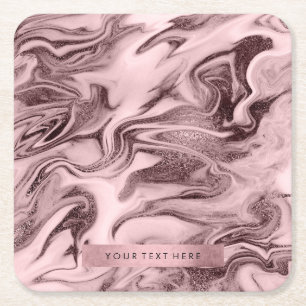 Elegant modern rose gold pink marble look square paper coaster