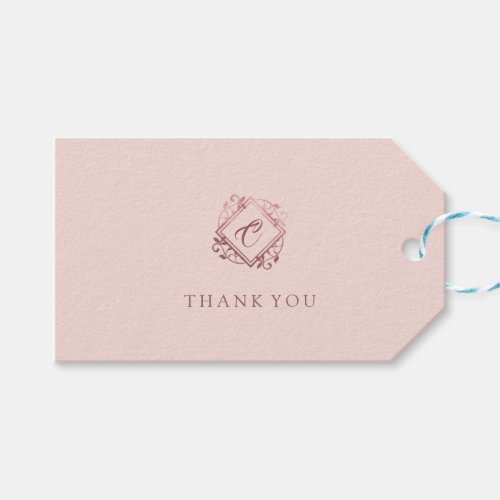 Elegant Modern Rose Gold Pink Monogram Thank You Gift Tags