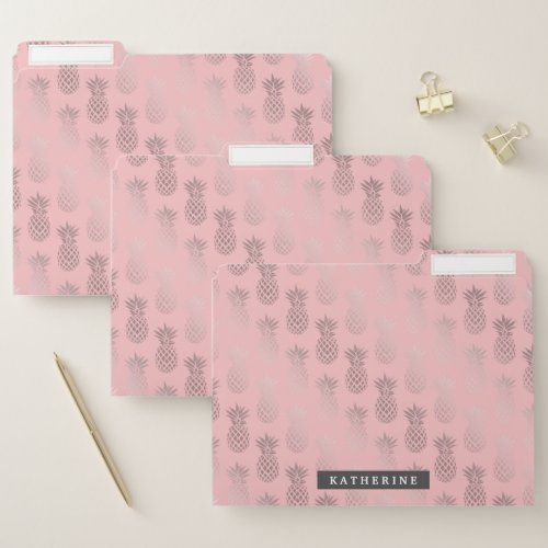 Elegant modern rose gold  pink pineapple pattern file folder