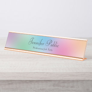 Elegant Modern Rose Gold Rainbow Colors Template Desk Name Plate