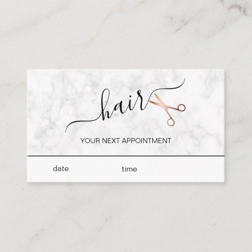 Elegant modern rose gold scissors hairstylist appointment card