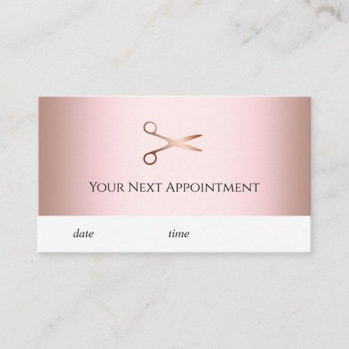 Elegant modern rose gold scissors hairstylist appointment card