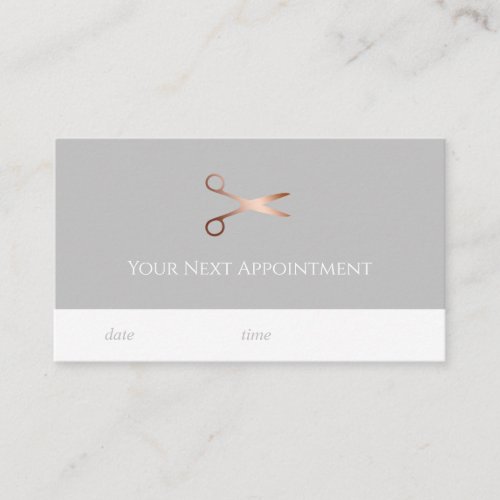 Elegant modern rose gold scissors hairstylist appointment card