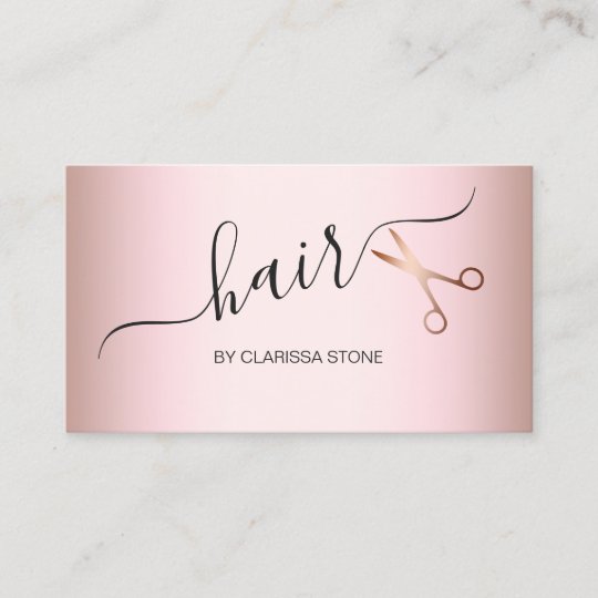 Elegant Modern Rose Gold Scissors Hairstylist Business Card