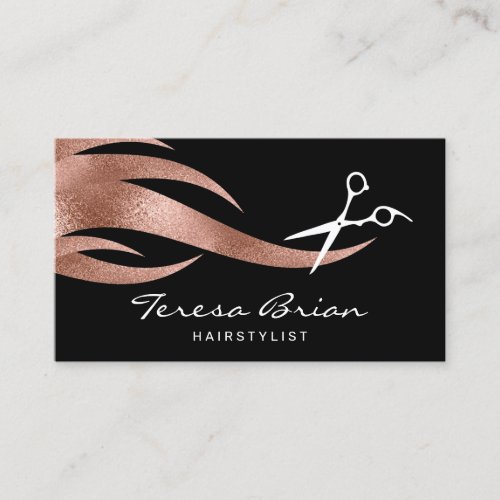 Elegant modern rose gold scissors hairstylist business card