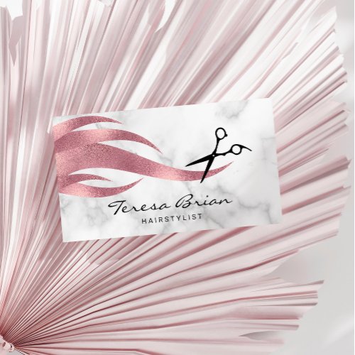 Elegant modern rose gold scissors hairstylist business card