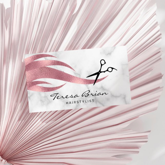 Elegant modern rose gold scissors hairstylist business card (Creator Uploaded)