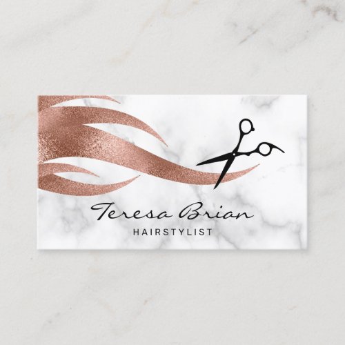 Elegant modern rose gold scissors hairstylist business card