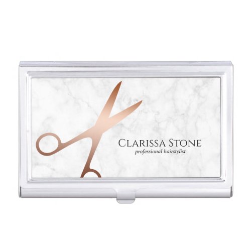 Elegant modern rose gold scissors hairstylist business card case