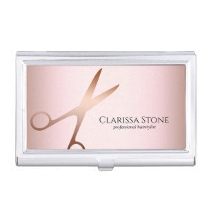 Elegant modern rose gold scissors hairstylist business card case