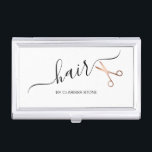 Elegant modern rose gold scissors hairstylist business card case<br><div class="desc">Modern and elegant design for hairstylists with faux rose gold scissors and elegant calligraphy font.</div>