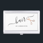 Elegant modern rose gold scissors hairstylist business card case<br><div class="desc">Modern and elegant design for hairstylists with faux rose gold scissors and elegant calligraphy font.</div>