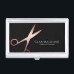 Elegant modern rose gold scissors hairstylist business card case<br><div class="desc">Modern and elegant design for hairstylists with faux rose gold scissors and elegant calligraphy font.</div>