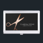 Elegant modern rose gold scissors hairstylist business card case<br><div class="desc">Modern and elegant design for hairstylists with faux rose gold scissors and elegant calligraphy font.</div>
