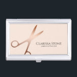 Elegant modern rose gold scissors hairstylist business card case<br><div class="desc">Modern and elegant design for hairstylists with faux rose gold scissors and elegant calligraphy font.</div>
