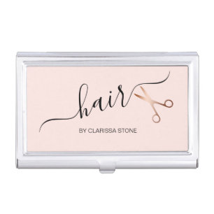 Elegant modern rose gold scissors hairstylist business card case