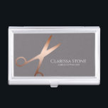 Elegant modern rose gold scissors hairstylist business card case<br><div class="desc">Modern and elegant design for hairstylists with faux rose gold scissors and elegant calligraphy font.</div>