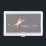Elegant modern rose gold scissors hairstylist business card case<br><div class="desc">Modern and elegant design for hairstylists with faux rose gold scissors and elegant calligraphy font.</div>