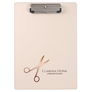 Elegant modern rose gold scissors hairstylist clipboard