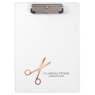 Elegant modern rose gold scissors hairstylist clipboard