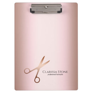 Elegant modern rose gold scissors hairstylist clipboard