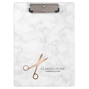 Elegant modern rose gold scissors hairstylist clipboard