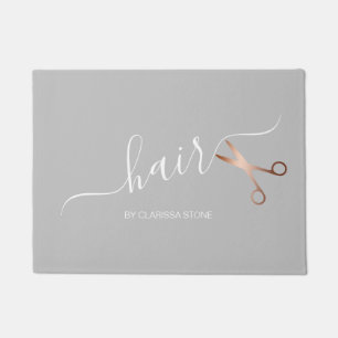 Elegant modern rose gold scissors hairstylist doormat