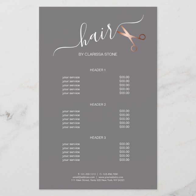 Elegant modern rose gold scissors hairstylist flyer (Front)