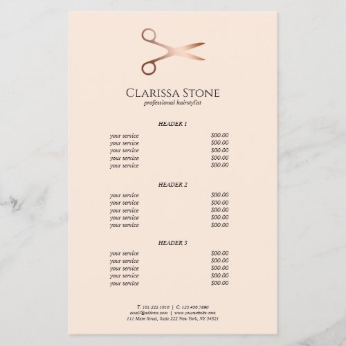 Elegant modern rose gold scissors hairstylist flyer