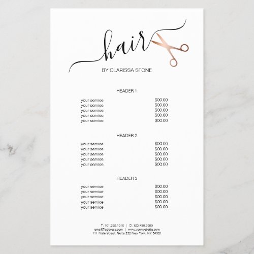 Elegant modern rose gold scissors hairstylist flyer