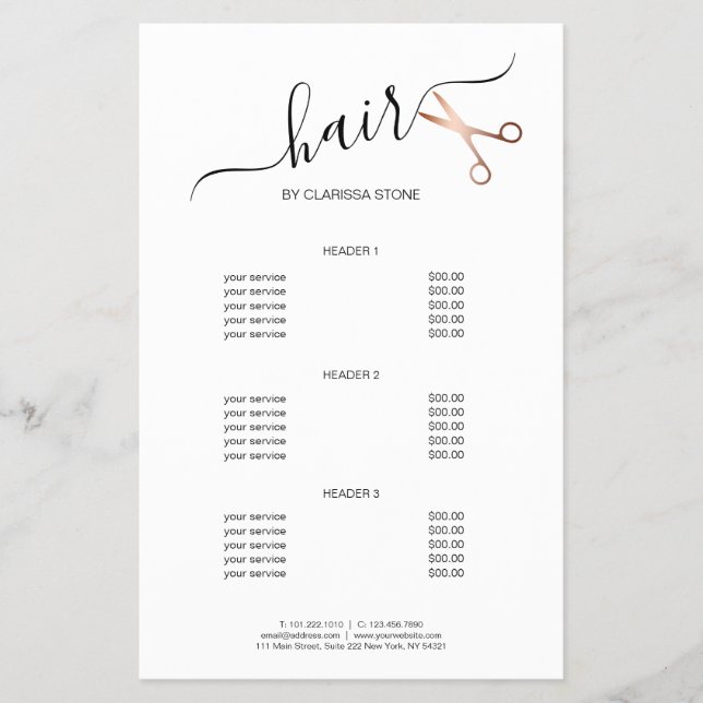Elegant modern rose gold scissors hairstylist flyer (Front)
