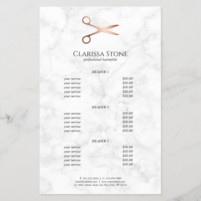 Elegant modern rose gold scissors hairstylist flyer (Front)