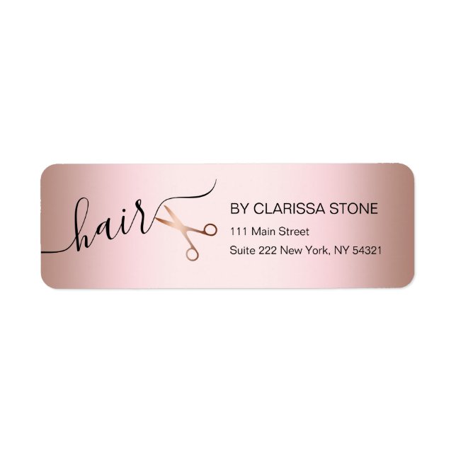 Elegant modern rose gold scissors hairstylist label (Front)