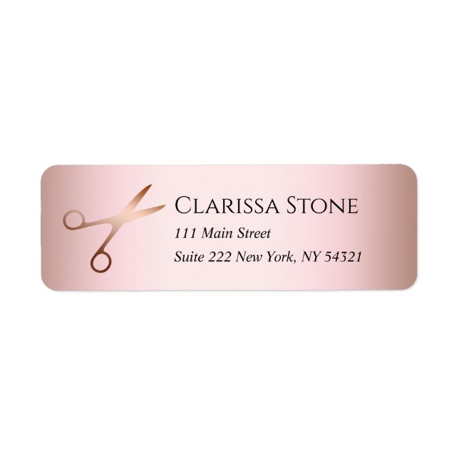 Elegant modern rose gold scissors hairstylist label (Front)