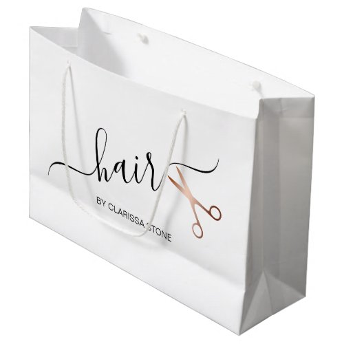 Elegant modern rose gold scissors hairstylist large gift bag