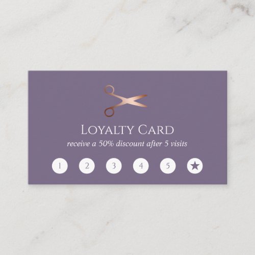 Elegant modern rose gold scissors hairstylist loyalty card