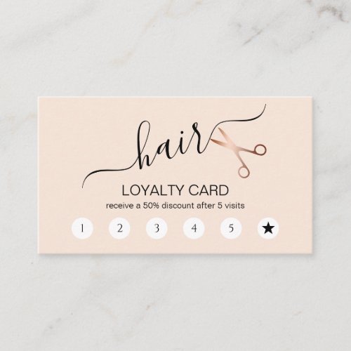 Elegant modern rose gold scissors hairstylist loyalty card