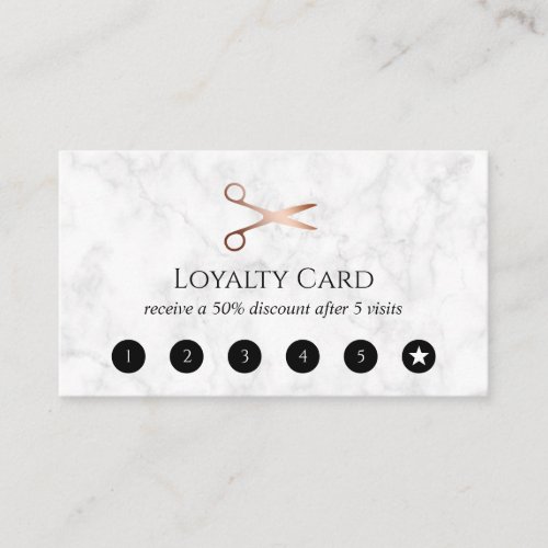 Elegant modern rose gold scissors hairstylist loyalty card