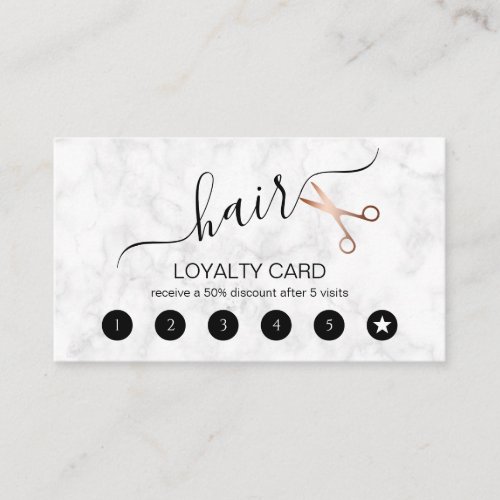 Elegant modern rose gold scissors hairstylist loyalty card