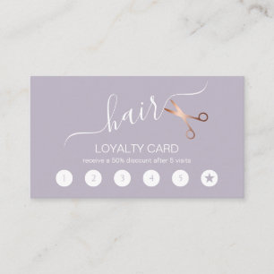 Elegant modern rose gold scissors hairstylist loyalty card