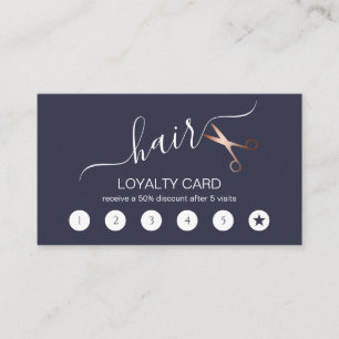 Elegant modern rose gold scissors hairstylist loyalty card